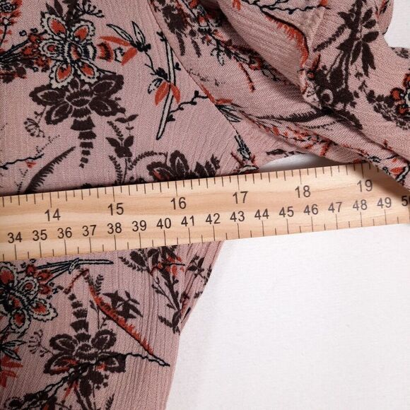 Maurice's Ruched Front Romantic Boho Gauzy Peplum Blouse Pink Floral Size Small - Picture 10 of 12